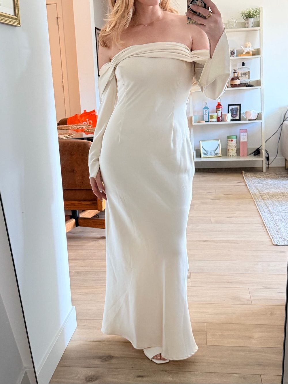 Fashion Nova Cream Strapless Off-Shoulder Maxi Dress